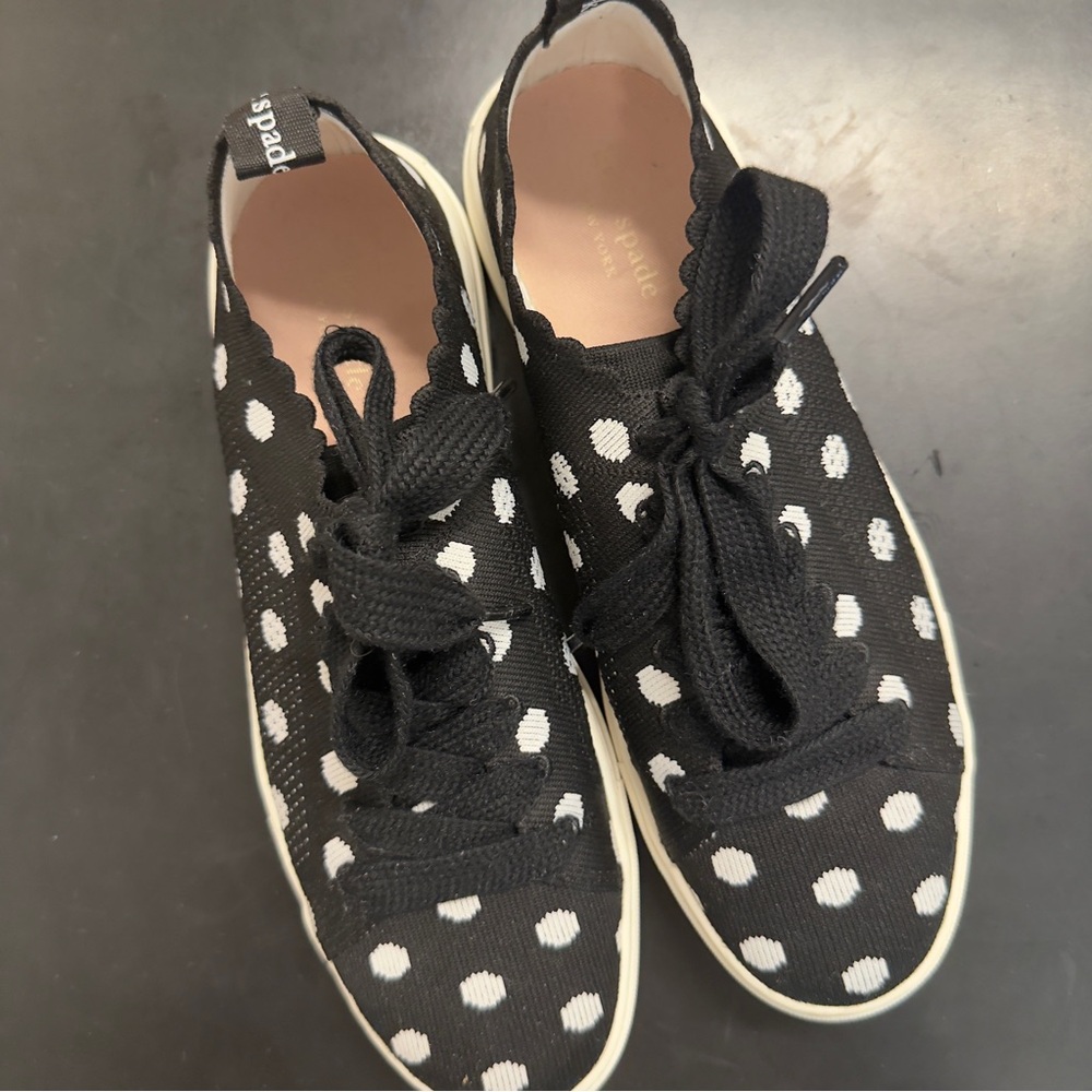 Kate Spade Abbie Black Polka Dot Lace-Up Knit Women's Sneakers Size 6.5
